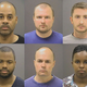 Top row: Caesar R. Goodson Jr.; Garrett E. Miller; Edward M. Nero. Bottom row: William G. Porter; Brian W. Rice; Alicia D. White. (Baltimore Police Department)